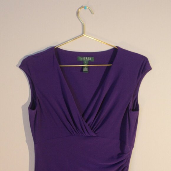 Lauren Ralph Lauren Womens Sheath Dress Ruched Waist Purple Size 8 - Picture 2 of 5